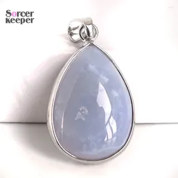 Pendant Necklaces A Real Natural Gem Stone Blue Chalcedony Agate Cabochon Beads Crystal Necklace & Women Accessories Bijou Jewelry 859