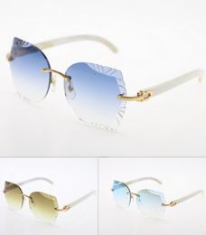 Rimless Sunglasses Cat eye Eyewear Carved lens White Genuine Natural Horn Sun glasses Eyeglasses Triangle Len Unisex SunGlasses Go3835266