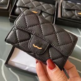 Mini Cowhide Purse Caviar Bag Designer Womens Card Holder Leather Diamond Gold Hardware Metallic Clasp Luxury Clutch Bags Multi-Layer Card Holder Classic Black 11cm