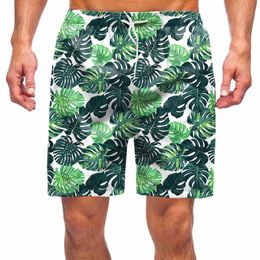 boho Vintage Leaves Print Board Shorts For Men Classic Drawstring Elastic Waist Swimming Trunks Beach Vacati Leisure Swimwear r60d#