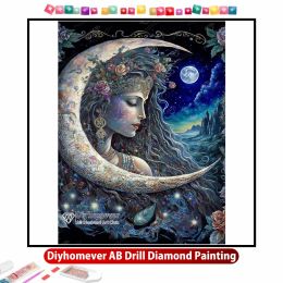 Stitch Moon Goddess AB Diamond Painting Embroidery Fantasy Woman Landscape Art Cross Stitch Mosaic Pictures Handmade Home Decor Gift