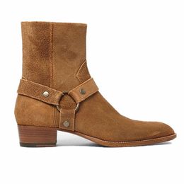 Mens Casual Chelsea Slip on Side Zipper Boots Mid-Top Leather Dress Boots for Men