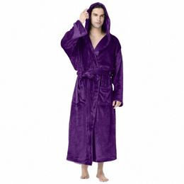 plush Bathrobe Cozy Plush Hooded Bathrobe Stylish Lg Sleeve Nightgown for Autumn Winter Soft Warm Spa Robe Pajamas with Pocket j0jF#