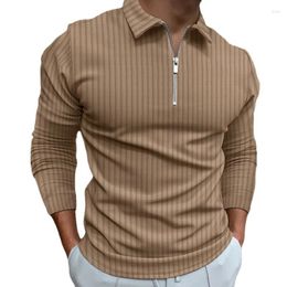 Men's Polos 2024 Autumn/Winter POLO Shirt Zipper Stripe Long Sleeved Casual Solid Color Versatile