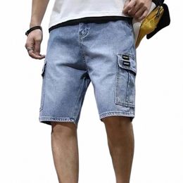 Summer Solid Color Denim Versi coreano della tendenza maschile maschile a cinque punti pantaloni popin per carico q9mr#