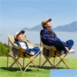 Camp Furniture Outdoor Folding Cam Portable Chair Moon Collapsible Foot Stool For Hiking Picnic Fishing Chairs Seat Tools Drop Deliver Otuxx