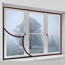 Nets DIY Winter Insulation Heat Window Film SelfAdhesive Indoor Bedroom Curtains WindProof Soft Glass Film Curtains For Living Room