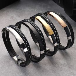 Simple new products can be engraved hand woven leather bracelet popular hand Jewellery couple pair punk Bracelet