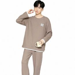 new Korean Pyjamas Men Winter Soft Cott Pyjamas Lg-sleeve Loose Casual Sleepwear Male Home Wear Luxury Pyjamas Set Big Size e6Wd#