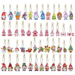 Stitch 12PCS Christmas Gnome DIY Diamond Painting Keychain Double Sided Diamond Ornament Decoration Special Shaped Drill Pendants Gift