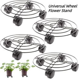Trays 25/30/35/40CM Moving Universal Wheel Flower Stand, Round Iron Flower Stand, Floor Flower Pot Pedestal with Brake for Gardening