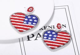 Wholeluxury designer exaggerated lovely cute Colourful beaded America USA flag heart pendant stud earrings for women girls5989020