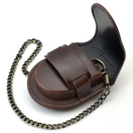 Classic Vintage Black Leather Pocket Watch Holder Storage Case Purse Pouch Bag for Fob Watch307T