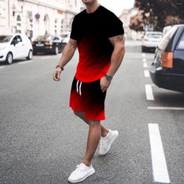 Men's Tracksuits Men Summer Printed Short Sleeve T Shirt Crew Neck Top Tether Shorts Suits Print Fashion Jogging Casual 2 Piece