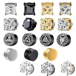 Hoop Huggie 1 pair of crystal strong magnetic earrings clip earrings suitable for male and female punk round zircon magnetic earrings unperforated Jewellery 240326