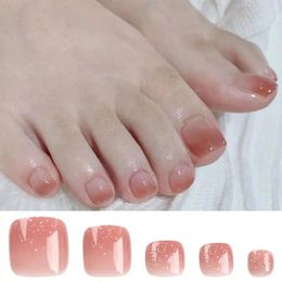 False Nails Short Square Fake Toenails Fashion Solid Colour French Foot Full Cover Simple Toe For Women Girl