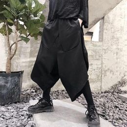 Men's Pants Mens Dark Style Casual Irregular Cropped 2024 Genderless Trendy Personalised Solid Colour Loose Wide Leg Unisex