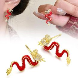 Stud Earrings Chinese Year Red Dragon For Female Wholesale Z2M3