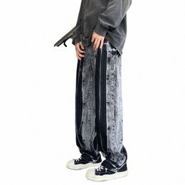 Stile americano Tie-dye Retro Jeans Autunno Primavera Hiphop Allentato Casual High Street Pantaloni dritti Pantaloni da uomo Fondo Abbigliamento maschile q4pO #