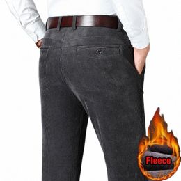 winter Men's Thick Warm Corduroy Casual Pants Busin Fi Classic Style Fitted Versi Fleece Trousers Male Brand Clothing W1OS#