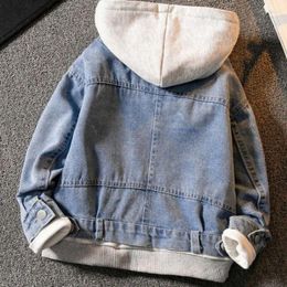 Jackets Spring Boys Coat Denim Fake Two Piece Baby Boy Hooded Jacket Children's Clothing Kids Tops