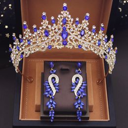 Wedding Crown With Earrings Bride Tiaras Sets Pageant Diadem Crystal Headdress Prom Hair Jewelry Bridal Accessories 240315