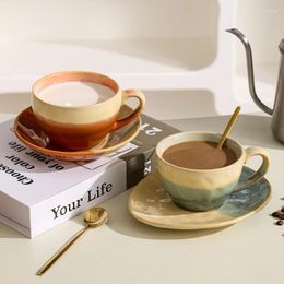 Cups Saucers Japanese Retro Ceramic Coffee Cup With Plate Nordic Household Afternoon Tea Sets Creative Gardient Mug Kitchen Drinkware