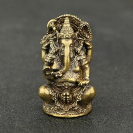 Sculptures Mini Vintage Brass Ganesha Statue Pocket India Thailand Elephant God Figure Sculpture Home Office Desk Decorative Ornament Gift