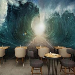 Wallpapers Wellyu Aesthetic Waves Tsunami TV Sofa Backdrop Custom Large Mural Green Silk Wallpaper Papel De Parede Para Quarto