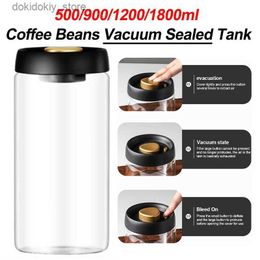 Food Jars Canisters 500/900/1200/1800ml coffee bean vacuum sealed jar transparent glass food storage jar moisture-proof air extraction sealed containerL24326