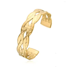 Bangle Wide Stainless Steel Gold Plated Cuff For Women Chunky Multi-layer Cross Wire Hammered Adjustable Open Bracelet