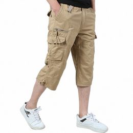 calf Length Pants Men Cott Outdoor Casual Cargo Pants Men Multi Pocket Military Breathable Mens Fi Joggers Trousers Man J56j#