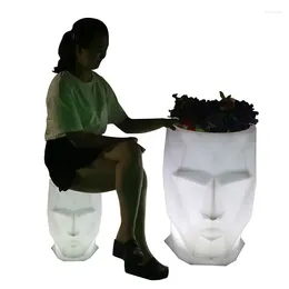 Vases Led Luminous Flowerpot Outdoor Garden Planter Face Shape Large Creative Green Plant Cultivation Basin