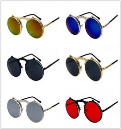 2020 mens retro steampunk circle vintage round flip up sunglasses women men punk style sunglass metal frame black sun glasses male5612924