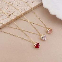 Pendant Necklaces Minar Chic Candy Colour Crystal CZ Cubic Zirconia Heart For Women Real Gold Silver Plated O-Chain Chokers