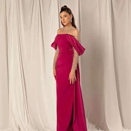 Elegant Off Said Shoulder Mermaid Sharon Fuchsia Evening Dresses For Women Wedding Party Overskirt Beaded Formal Gowns Ss332 mal