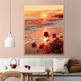 Number Painting by Numbers For Adult Adult sunset rose Dropshipping Canvas Oil Paint by Number Home Decor