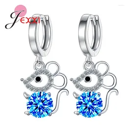 Dangle Earrings Fashion Women Girls Luxury 925 Sterling Silver Lovely Blue Crystal Mouse Drop Wholesale