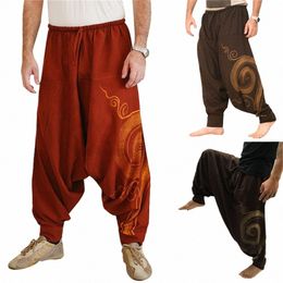 vintage Men Pants Harem Elastic Casual Baggy Yoga Harem Pants Hip-hop Men Gypsy Cott Linen Wide-legged Loose Pants Drawstring 74gk#