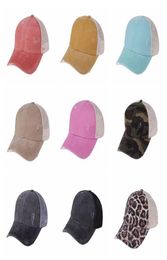 Ponytail Hats Snapbacks 9 Colors Washed Mesh Back Leopard Camo Hollow Messy Bun Baseball Cap Trucker Hat CYZ31533195785