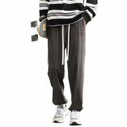 men Classic Fleece Warm Trousers Sweatpants 2022 New Korean Streetwear Casual Wide Waist Pants Winter Oversize Corduroy Joggers 00T5#
