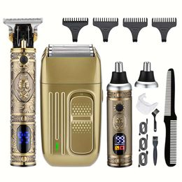 Clippers Beard Razor, T-blade/nose Hair Trimmer Bald Shaver, Cordless Electric Men's Grooming Set, Gifts for Men, Father's Day Gift