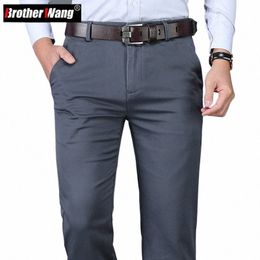 classic Style Autumn Men's Regular Fit Dark Grey Pants Busin Fi Thick Elastic Straight Brand Trousers Male I2c4#