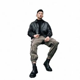 new youth soft leather men's loose Korean lapel locomotive suit tactical bomber jacket handsome oversized streetwear coat 79Q2#