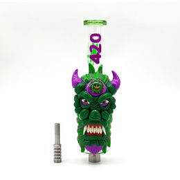 1pc,10in,Glass Bong With 420 Pattern,Glow In Dark,Borosilicate Glass Water Pipe With One Percolator,Glass Hookah,Nectar Collector Glass Colourful NC Kit,Holiday Gift