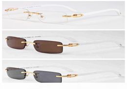 2020 New Fashion Bamboo Wood Rimless Sunglasses Men White Buffalo Horn Glasses Women Mens Sports Sunglasses With Box Case Lunettes1438155