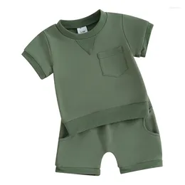 Clothing Sets Toddler Baby Boy Summer Outfit Set Solid Color Short Sleeve Crew Neck T Shirt Top Shorts Cute Infant Born Clothes