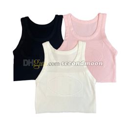 Gym Crop Top Women Letters Jacquard Vest Crew Neck Knitted Tops Yoga Tanks Tees