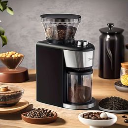 1pc, Hine, Automatic Burr Grinder, Electric Coffee Grinder with 35 Gears for Espresso Americano Pour Over Visual Bean Storage