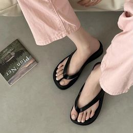 Slippers Y2K Wedge Heels Clip Toe Flip Flops Women White Black Colour PU Leather Platform Woman 2024 Summer Casual Beach Sandals